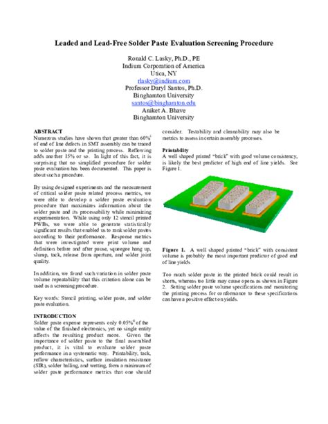 solder paste screening procedure